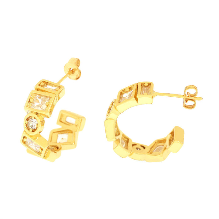 Wholesale Copper-plated 18K Gold Zircon C-shaped Stud Earrings JDC-ES-TianYi002