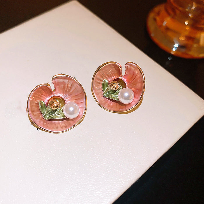 Wholesale Silver needle oil drop flower geometric earrings  summer new all-match earrings