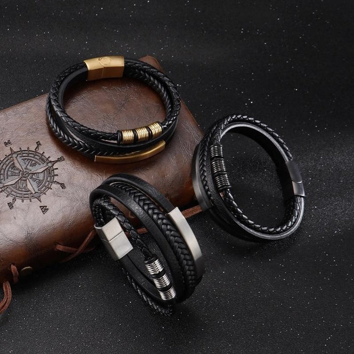 Wholesale Volcanic Stone Multi-layer Leather Men's Bracelet JDC-BT-FengH004