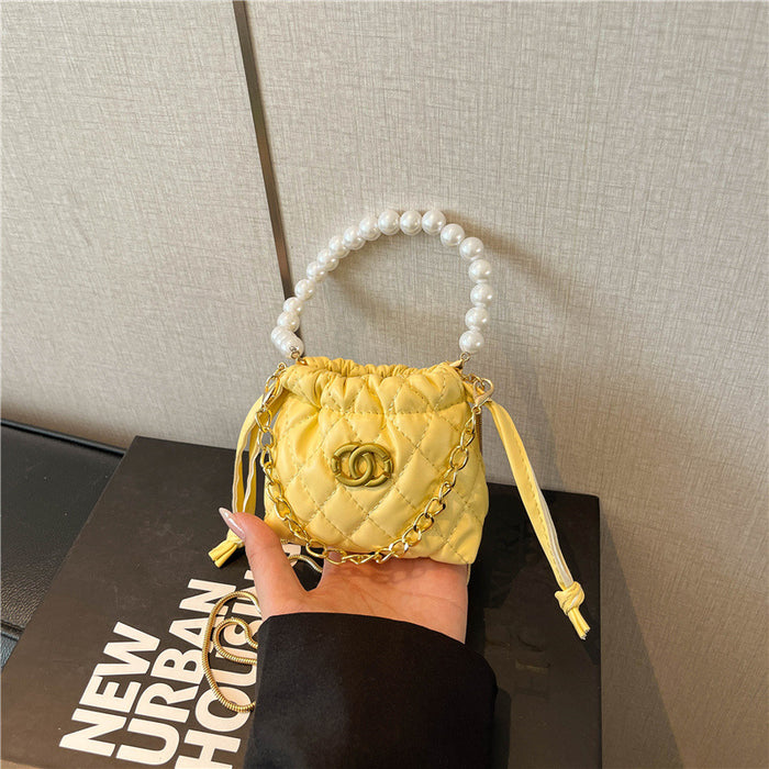 Wholesale Chic Small Pu Bucket Bag with Pearl Chain for Everyday Wear