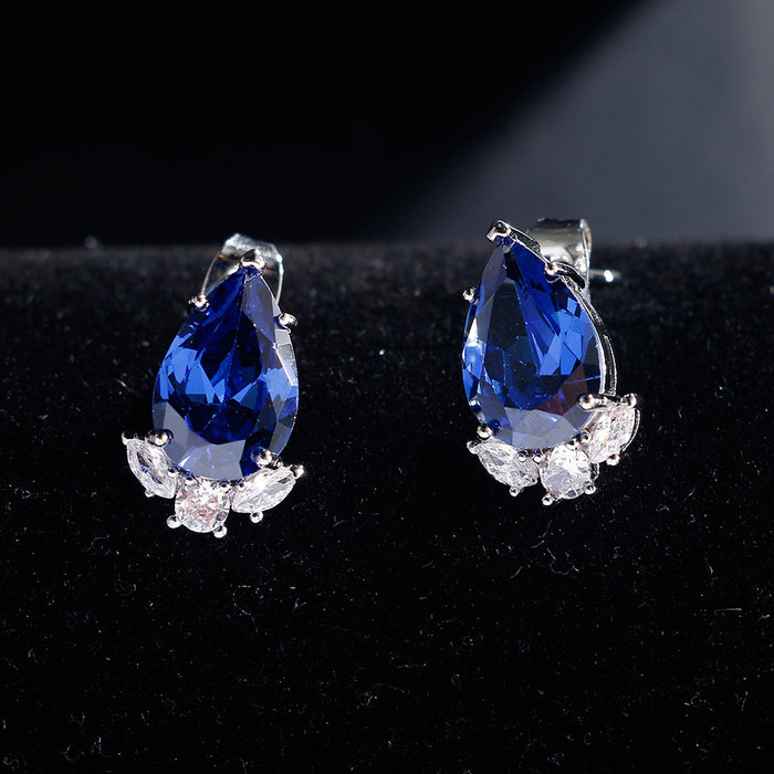 Wholesale Synthetic Paraiba Sapphire Earrings with Simple Square Geometry Zircon Earrings