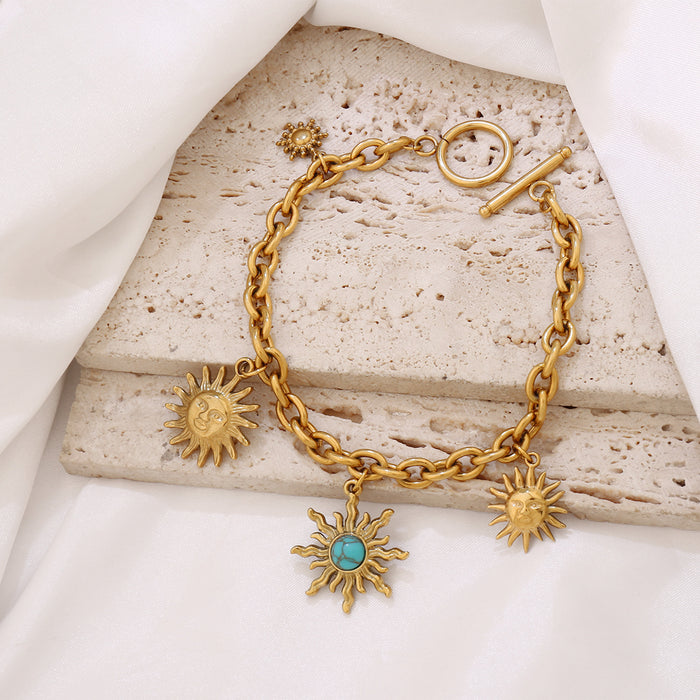 Wholesale Stainless steel sun multi pendant bracelet,  simple turquoise sun bracelet