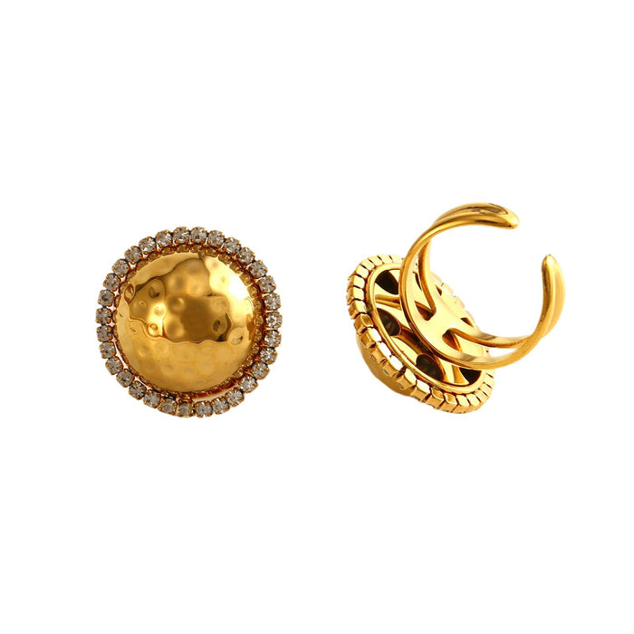 Wholesale Fashionable stainless steel texture earrings with zircon half circle earrings and ring set color preservation wholesale