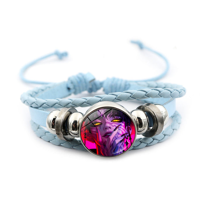 Wholesale Kpop Leather bracelet unisex pink multi-layer braided beaded hand jewelry anime surrounding