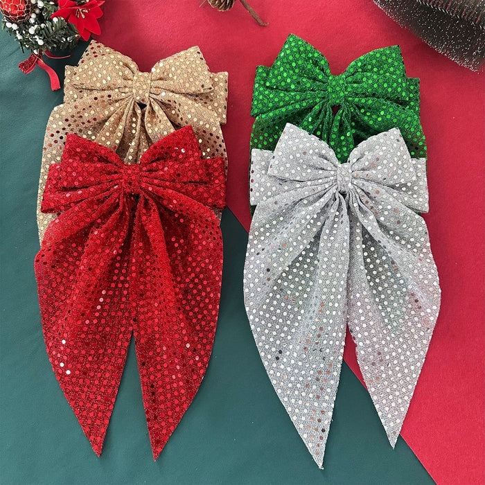 Wholesale Polka dot sequined bow hairpin hair accessories mesh ribbon spring clip hairpin Christmas holiday dress headdress