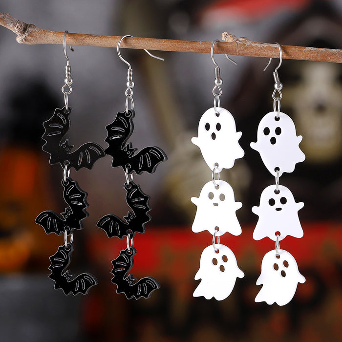 Wholesale  white ghost black bat triple ing pendant earrings acrylic Gothic style earrings