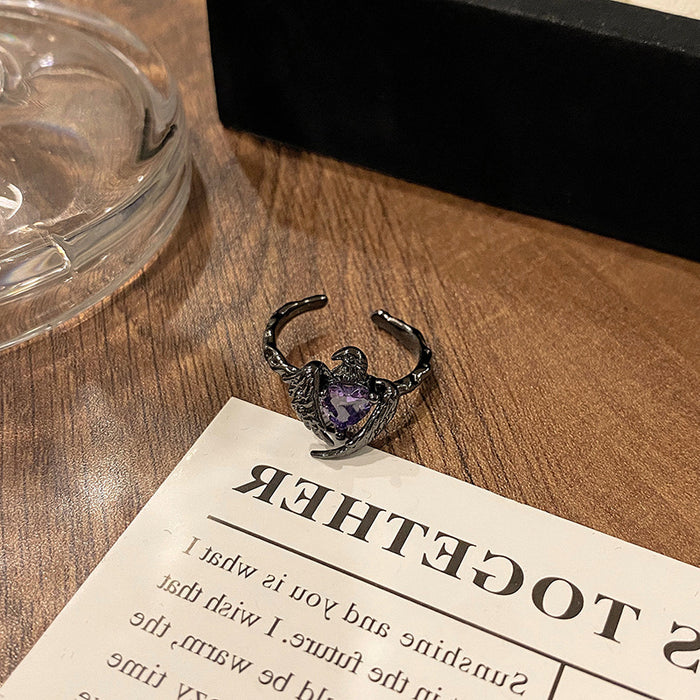 Wholesale Advanced Purple Diamond Series Open Ring Creative, Small and Versatile, Elegant Accessory, Finger Ring