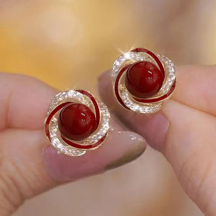 Wholesale Exquisite red beaded stud earrings with 925 sterling silver posts.