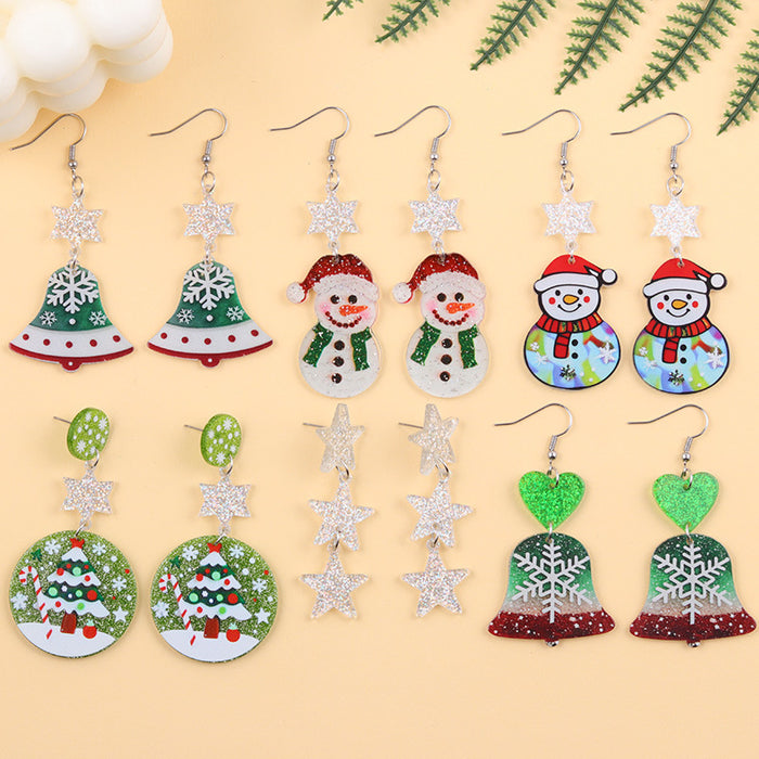 Wholesale Christmas Earrings Cartoon Contrasting Color Snowman Bell Acrylic Earrings Personalized Earrings Earrings
