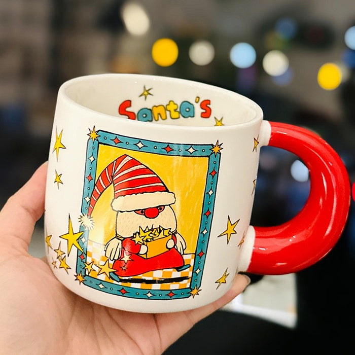 Wholesale Christmas-themed ceramic mug with a large handle