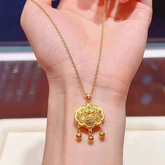 Wholesale  Women  Ping An lock  fu character pendant necklace