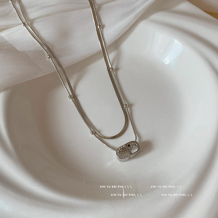 Wholesale Double layered letter necklace, new niche personalized collarbone chain, high-end snake bone chain, neck chain accessory