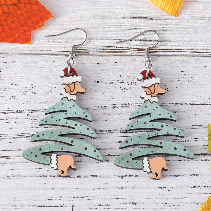 Wholesale Christmas Dog Christmas Tree Pendant Earrings Wooden Double-sided Earrings Dog Lover Gift