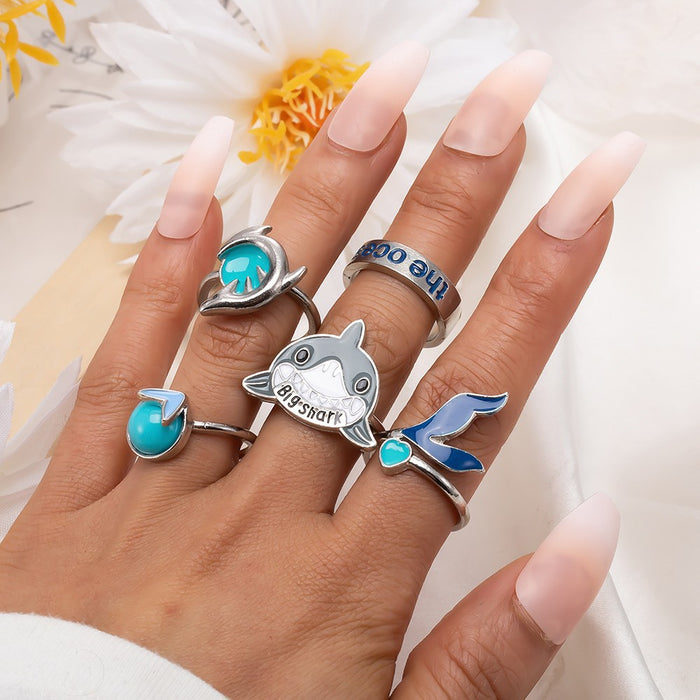 Wholesale Turquoise Carved Feather Ring Set