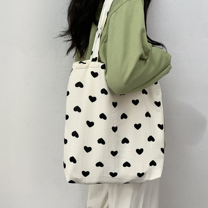 Wholesale Artistic texture love canvas shoulder vest bag, large capacity handbag, makeup bag