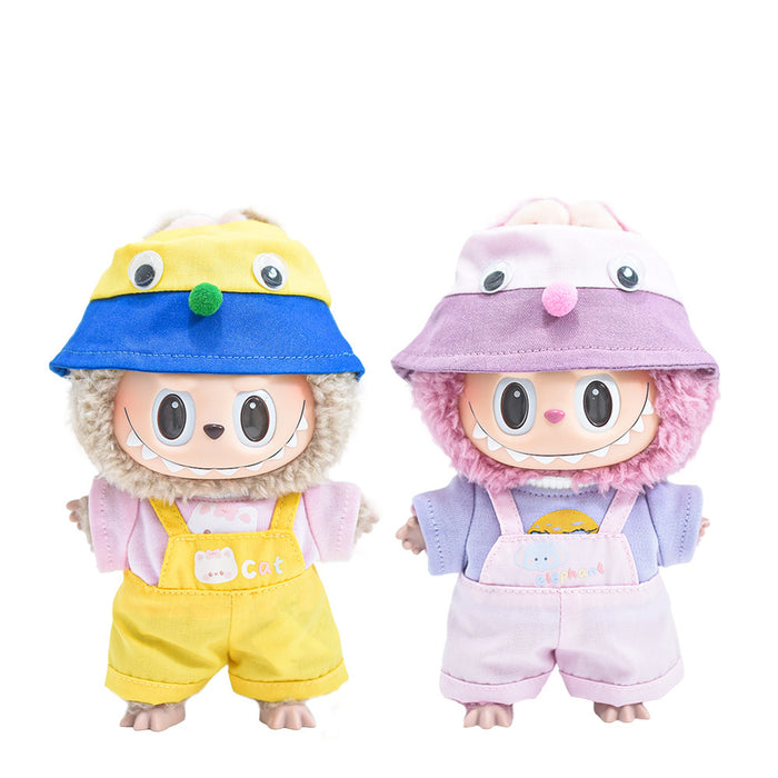 Wholesale Doll Clothes Sitting Party Dress-Up Overalls Fisherman Hat Set