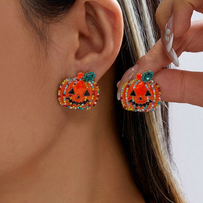 Wholesale Funny Cartoon Pumpkin Earrings Creative Graffiti Design With Pearl And Rhinestone Accents Women S Alloy Fashion Accessory
