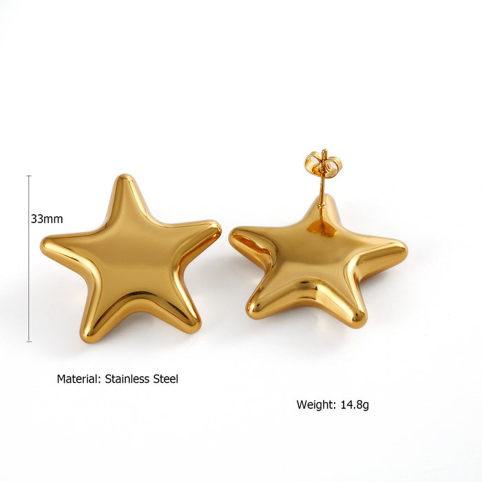 Wholesale Minimalist stainless steel pentagram heart-shaped earrings with a niche design, fashionable and personalized temperament earrings