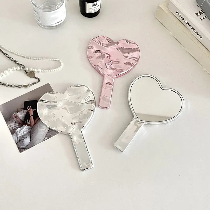 Wholesale Handheld Heart Makeup Mirror Water Ripple Handheld Mirror