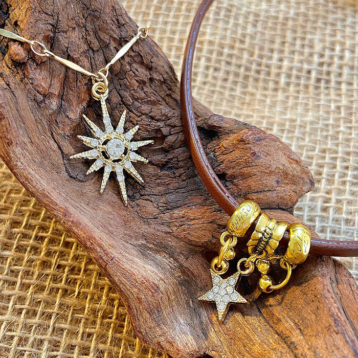 Wholesale  choker necklace brown leather necklace female niche Sun double-layer clavicle chain