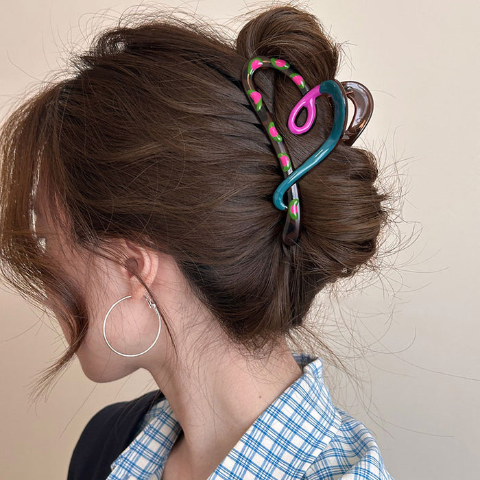 Wholesale Design Sense Contrast Color Love Grab Clip Women's Head Large Hair Clip Shark Clip Hair Large Volume Headwear Sweet Hair Accessories
