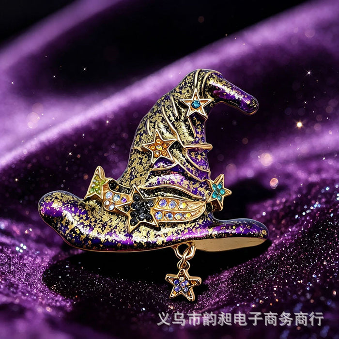 Wholesale Stylish  Witch Hat Star Rhinestone Brooch Pin Zinc Alloy Fashion Accessory