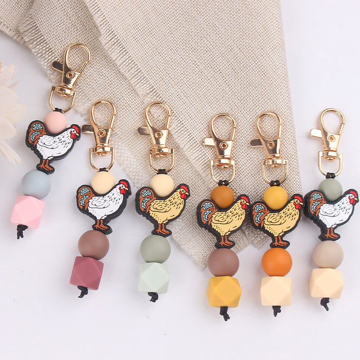 Wholesale Creative Cartoon Pendant  Silicone Beaded Keychain
