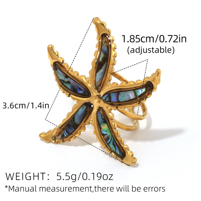 Wholesale Jewelry Stainless Steel Dripping Oil Sea Star Open Ring, Light Luxury, High Grade Handmade Decoration