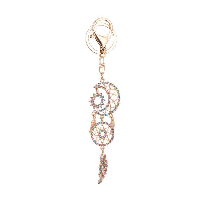 Wholesale Rhinestone Moon Dream Catcher Keychain Bag Charm Alloy Pink Car Accessory Gift MOQ≥2