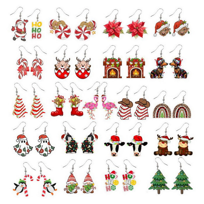 Wholesale Fashion Acrylic Cartoon Christmas Earrings With Reindeer Flamingo And Rainbow Designs Party Wear Jewelry Accessory