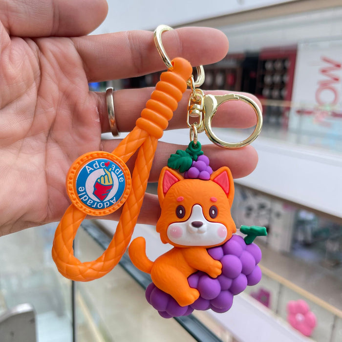 Wholesale Cute fruit soft rubber keychain 3D cartoon bag pendant car keychain