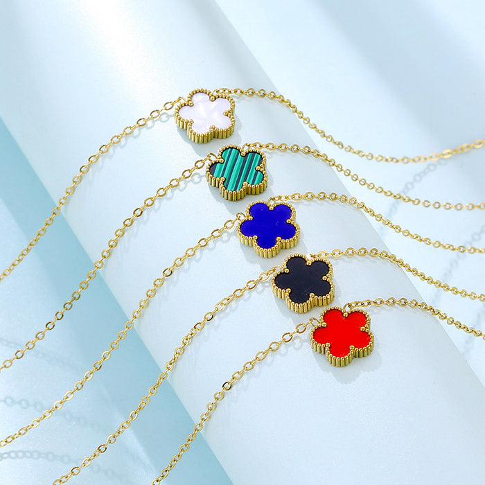 Wholesale Stainless Steel Four-leaf Clover Double-sided Diamond Necklace Women's