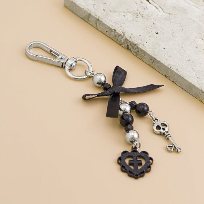 Wholesale Jewelry bow keychain pentagram alloy glass bead pendant