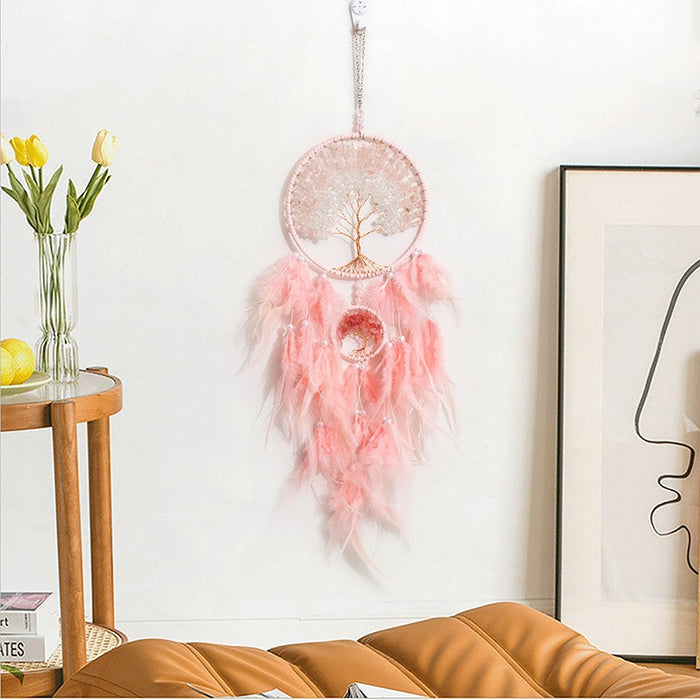 Wholesale Feather Dreamcatcher Wall Hanging with Tree of Life Design and Natural Stone Accents