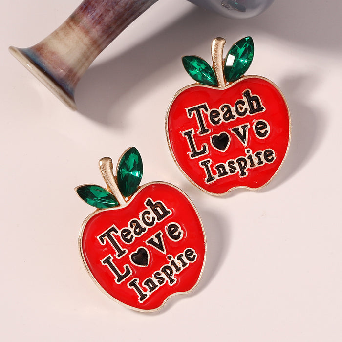 Wholesale dripping oil Apple letter alloy ear studs earrings for women