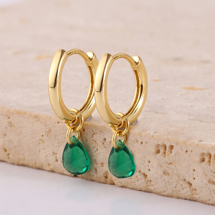 Wholesale Personalized Light Luxury Copper Earnail Geometric Earring Set with Diamond studded Color Diamond Zircon Square Earring Buckle