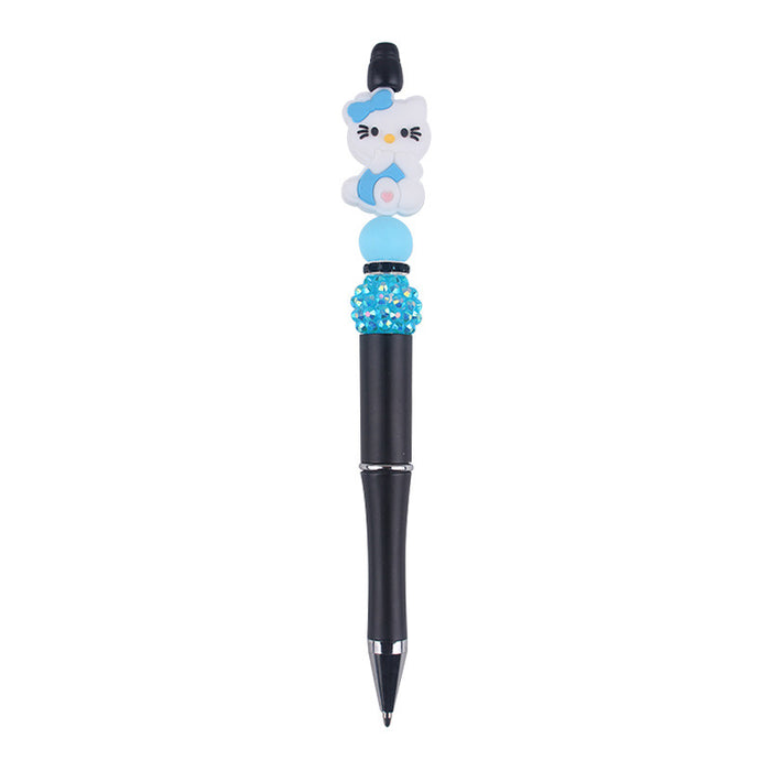 Wholesale Beaded pen handmade cartoon cat silicone small gum beaded pen color plastic writing pen