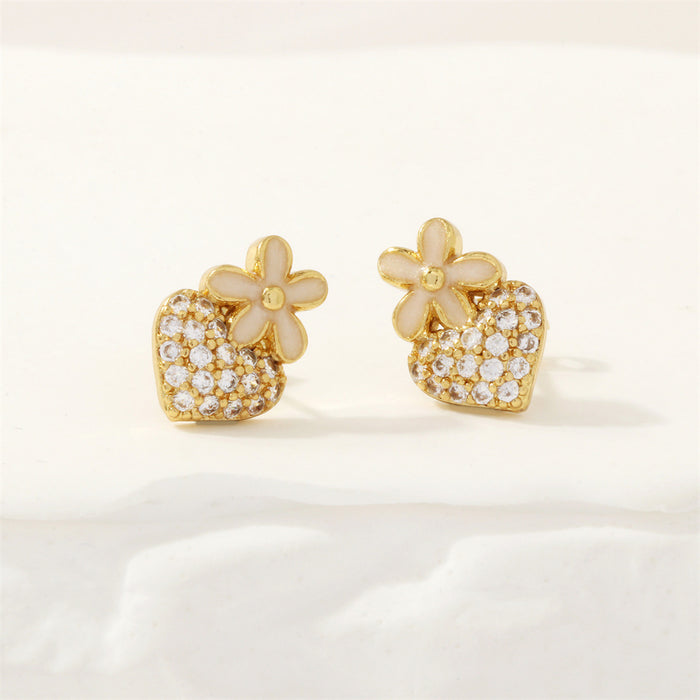 Wholesale 18K Gold-plated Copper-plated Zircon Heart-shaped Earrings JDC-ES-TianYi005