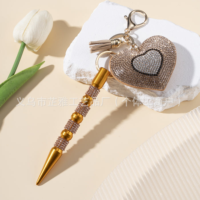 Wholesale Peach Heart Hot Diamond Leather Multifunctional Diamond Aluminum Alloy 2-piece Keychain JDC-KC-ZY032