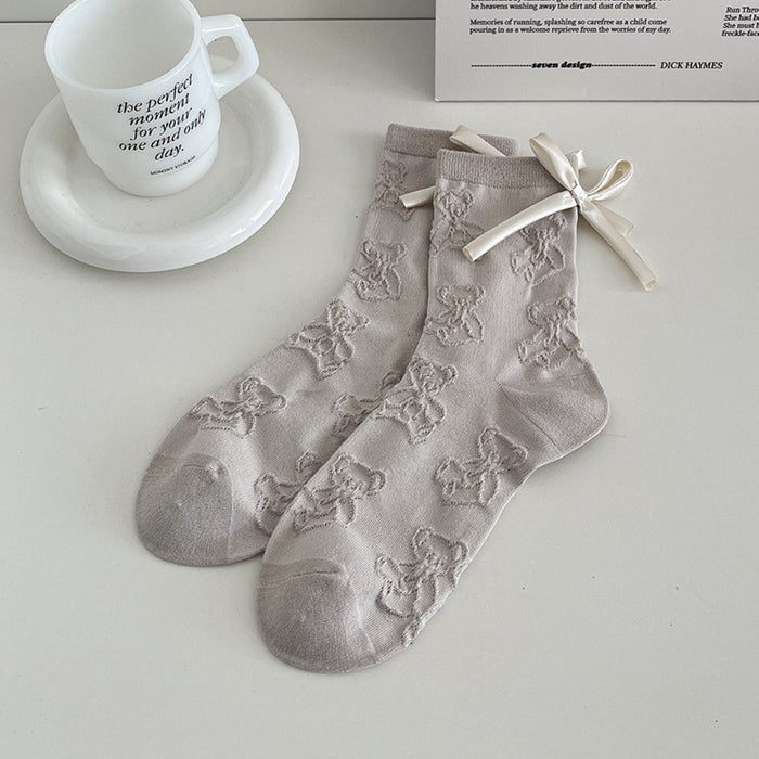 Wholesale Bow boneless socks, mid tube pile socks