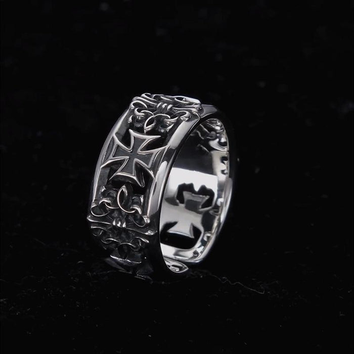 Wholesale New retro cross ring for men, niche single ring, personalized high-end, open mouth eating ring