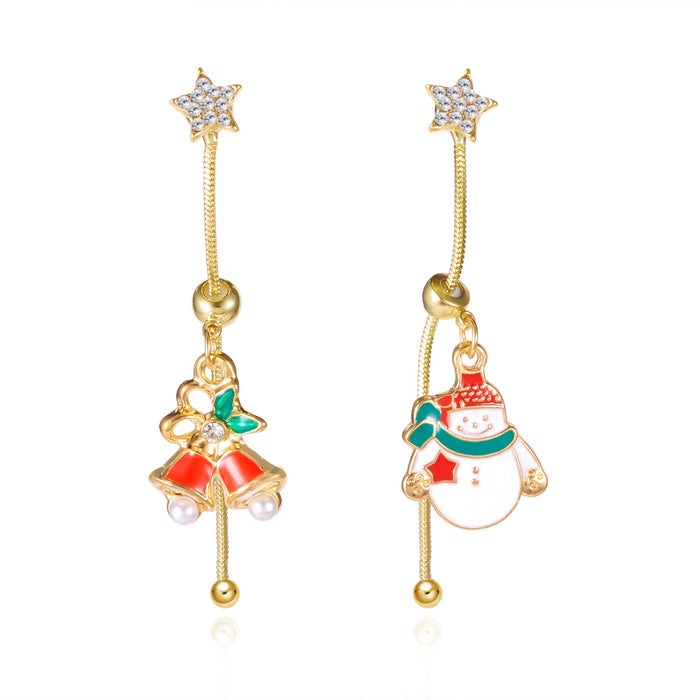 Wholesale Christmas Cartoon Asymmetric Snowman Santa Earrings Fashion Jewelry Accessory Party Gift
