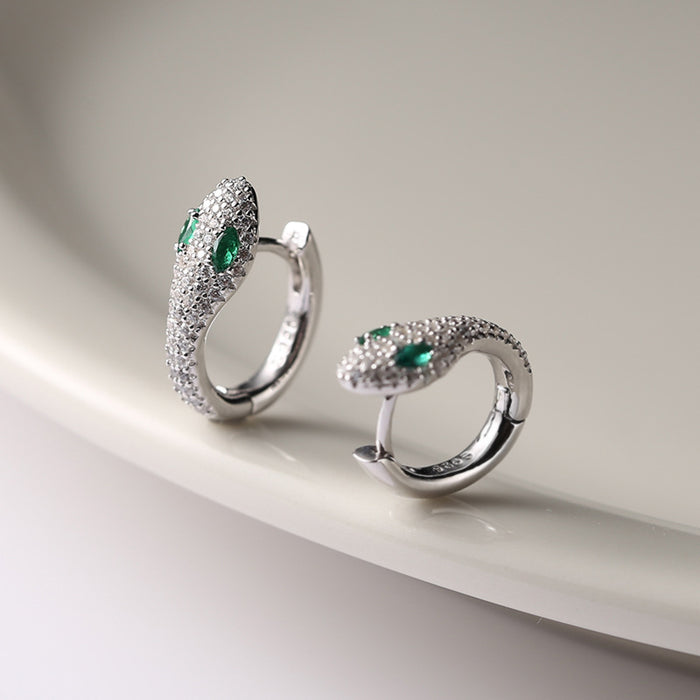 Wholesale  Green-eyed snake ear buckle s925 sterling silver design earrings women's  earrings