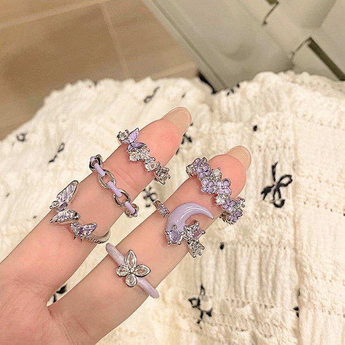 Wholesale Butterfly drop glazed flower ring, niche, high-end, light luxury, personalized, fashionable, exquisite, versatile ring