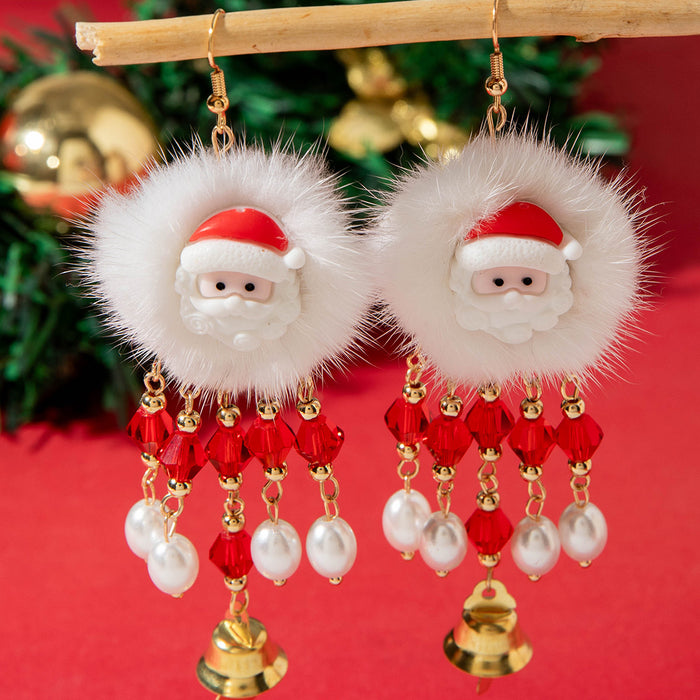 Wholesale Ethnic Christmas Santa Tassel Earrings Snowflake Bead Alloy Jewelry Gift MOQ≥2