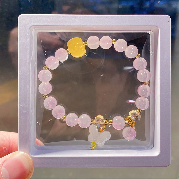 Wholesale Butterfly Bow Glass Bead Bracelet for Kids Trendy Jewelry Accessory MOQ≥3