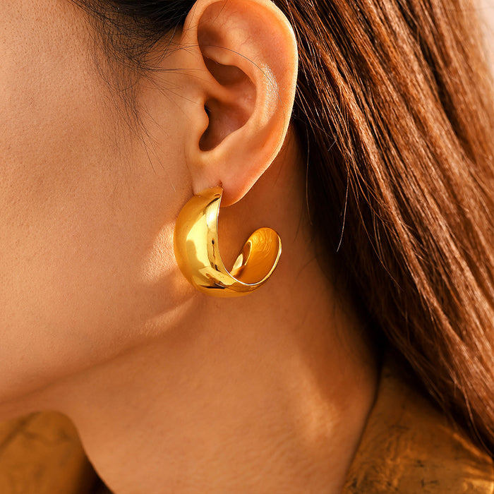 Wholesale Decorative Light Luxury Wide Smooth Earrings Titanium Steel Exaggerated Earrings PVD Color Preserved Electroplated Earrings