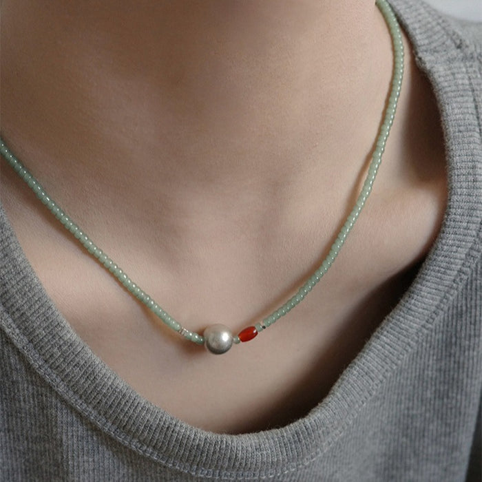 Wholesale Green Beaded Necklace Chain New Chinese Style Neck Chain Women