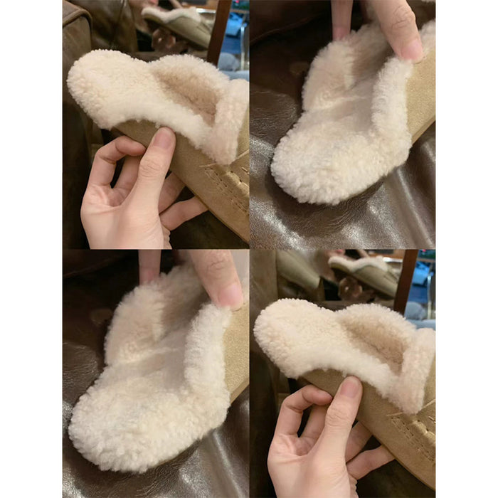 Wholesale  Bean Shoes Lamb Wool Baotou One-Pedal Warm Mao Mao Half Slippers for Outer Wear