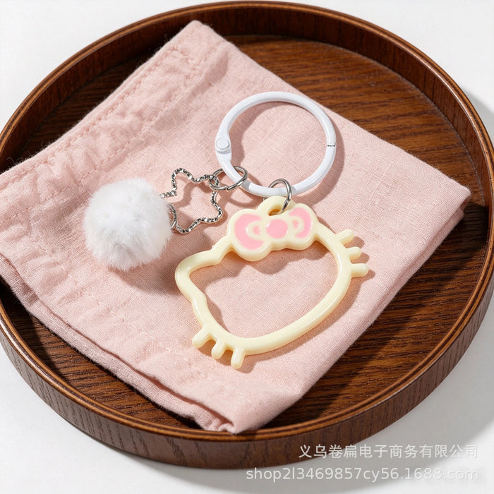 Wholesale Cute Cat Head Hollow Star Keychain Pendant Sky Blue Plastic Resin Car Key Accessory Gift For Friend